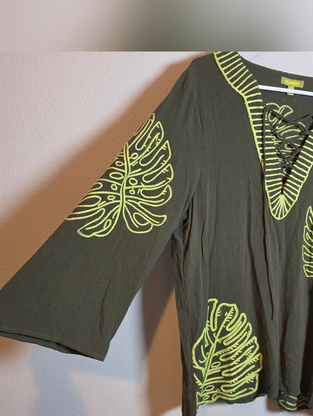 Anthropologie Celandine Linen Blend Palm Leaf Mini Kaftan Dress Size XS/S Boho - Picture 4 of 9
